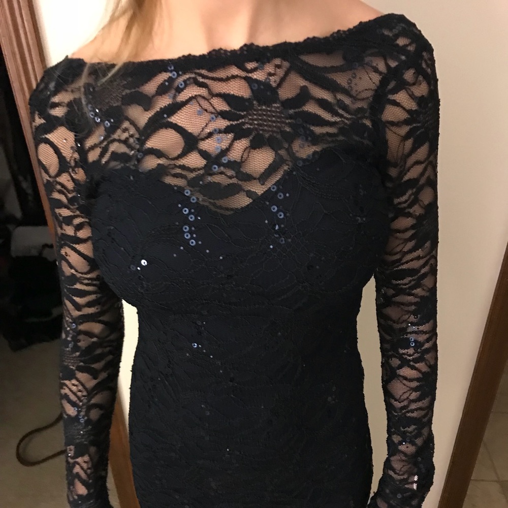 Navy blue sparkling formal floor length dress